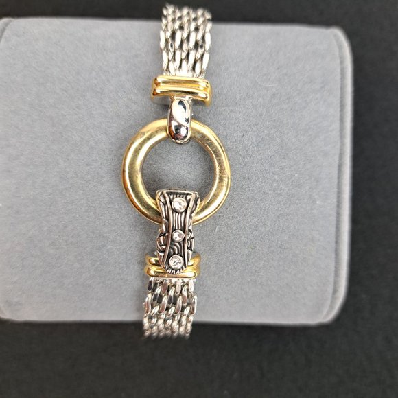 Mesh Chain Necklace & Bracelet Set with Donut Pendant Silver & Gold Tone - Picture 9 of 15